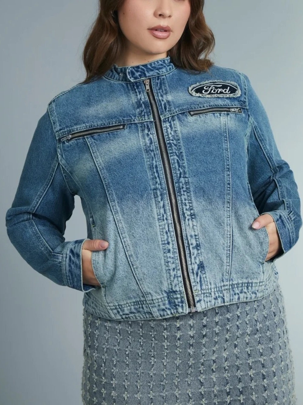 Ford Blue Denim Moto Jacket with Chest Patch